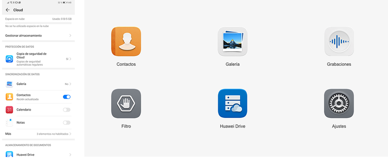 A la izquierda, una captura de pantalla de Huawei Cloud en el móvil. A la derecha, el menú web
